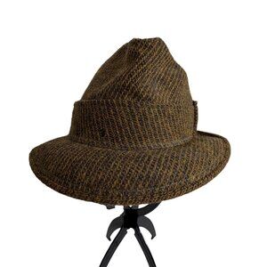 Vintage ADAM New York Brown/Yellow Tweed Fedora Hat Mens Size 7 1/4 FLAW